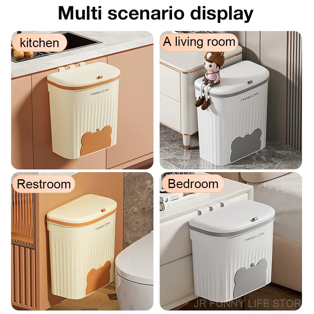 8.5/12L Kitchen Wastebasket Wall Mounted Trash Can with Lid Bathroom Trash Bin Garbage Can for Cabinet under Sink Recycling Bin