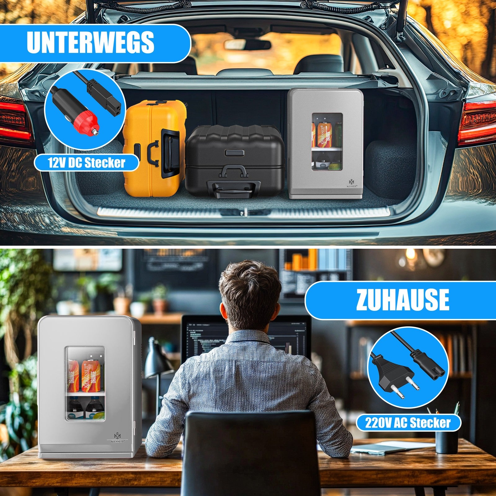 KESSER® Mini Kühlschrank 15 L Kühl Und Heizfunktion Minibar Kühlbox Thermobox