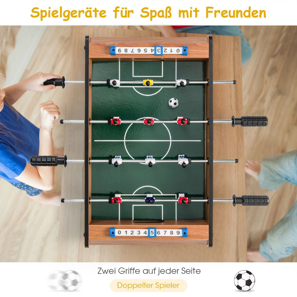 Mini-Fußballtisch Für 2 Spieler Platzsparender Tischkicker Mit Robustem Griff 51 X 30,5 X 9 Cm Natur