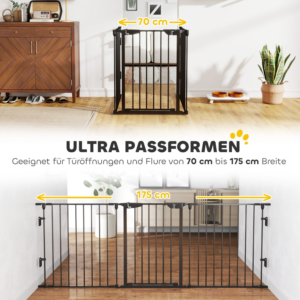 Pawhut 2 in 1 Welpenauslauf 5-TLG Klappbar Absperrgitter Hund Mit Tür, Metall