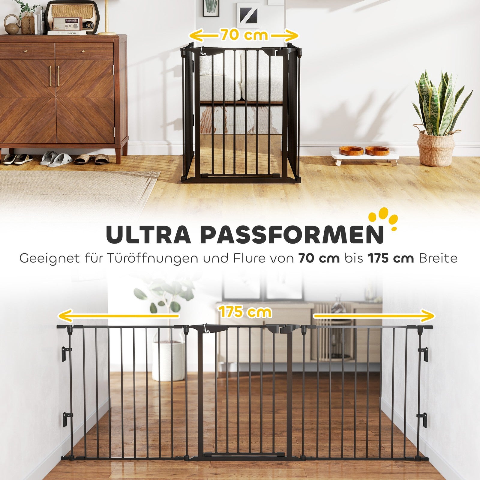 Pawhut 2 in 1 Welpenauslauf 5-TLG Klappbar Absperrgitter Hund Mit Tür, Metall