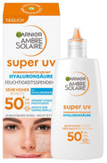 Garnier Ambre Solaire LSF 50+ Super UV Fluid Sonnenschutz, Sonnencreme Mit Hyaluronsäure, Ultraleichte & Mattierende Formel Für Das Gesicht, Unsichtbar, Schutz Vor Sonnenbrand & Pigmentflecken, 40Ml