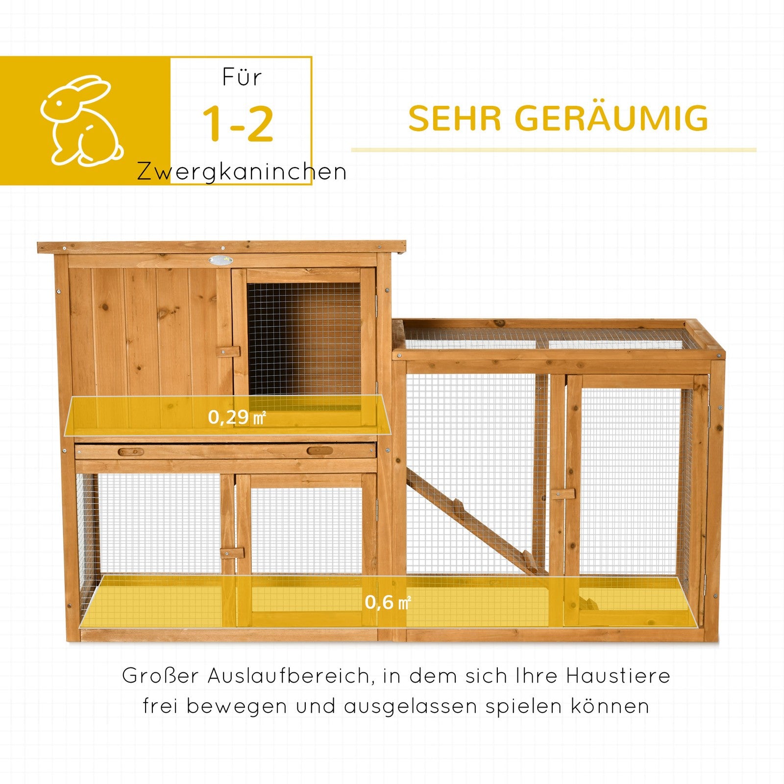 Pawhut Kaninchenstall Kleintierstall Rampe Kleintierkäfig Tannenholz Orange