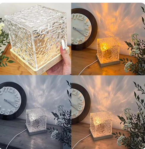 (US-DE Shipping) 16 Colors LED Water Ripple Ambient Night Light USB Rotating Projection Crystal Table Lamp RGB Dimmable Home Decoration