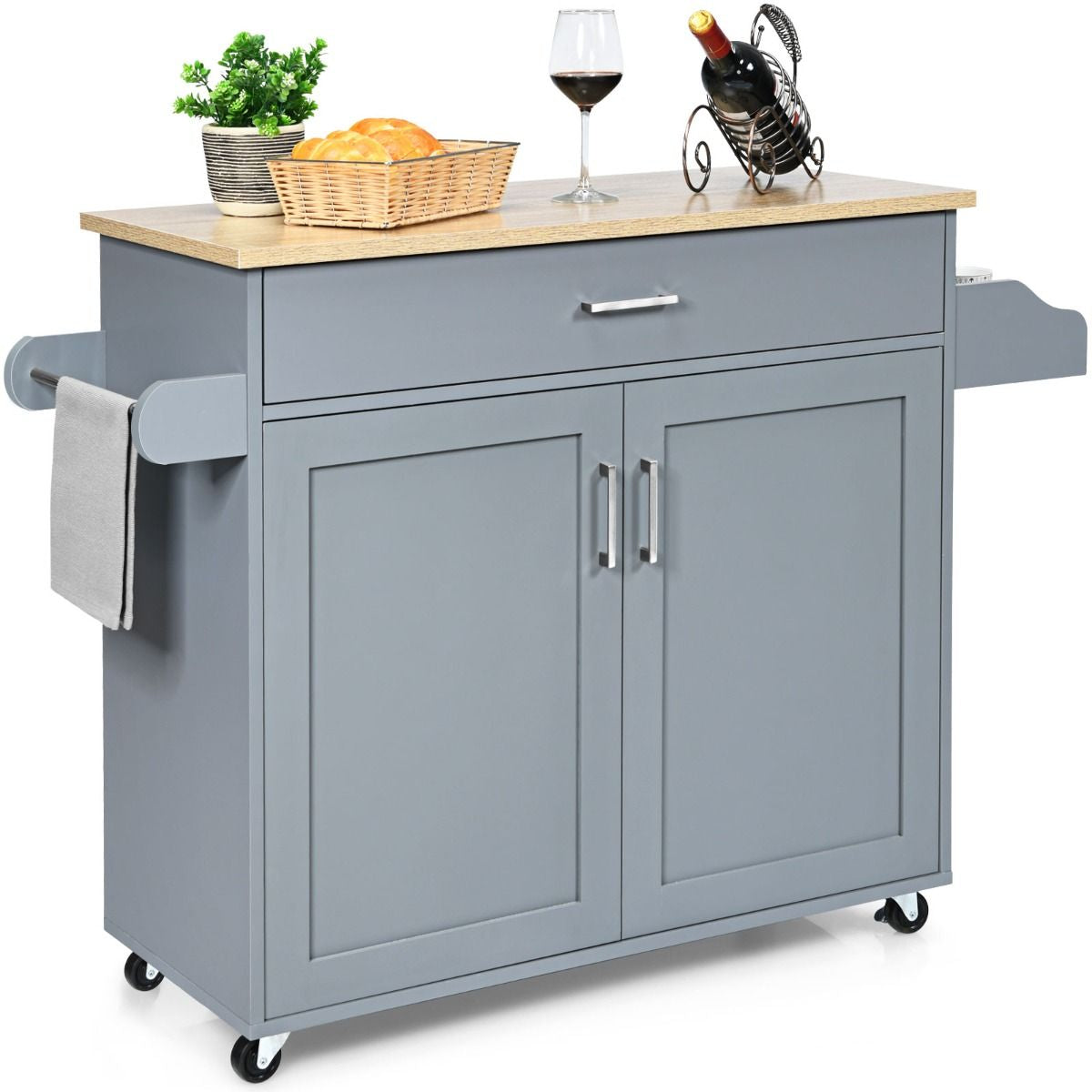 Küchenwagen Mit Handtuchhalter & Gewürzboard & Schublade Kücheninsel Rollbarer Küchenschrank