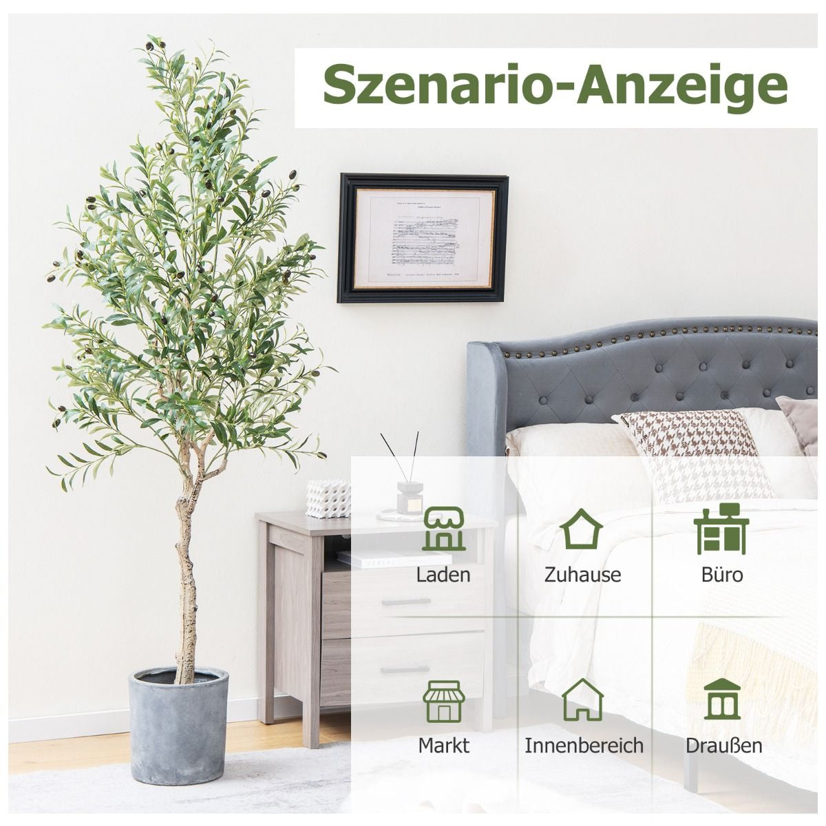 1/2Er Set Künstliche Olivenbäume Mit 1296 Blättern & 72 Früchten Olivenpflanzen 182 Cm