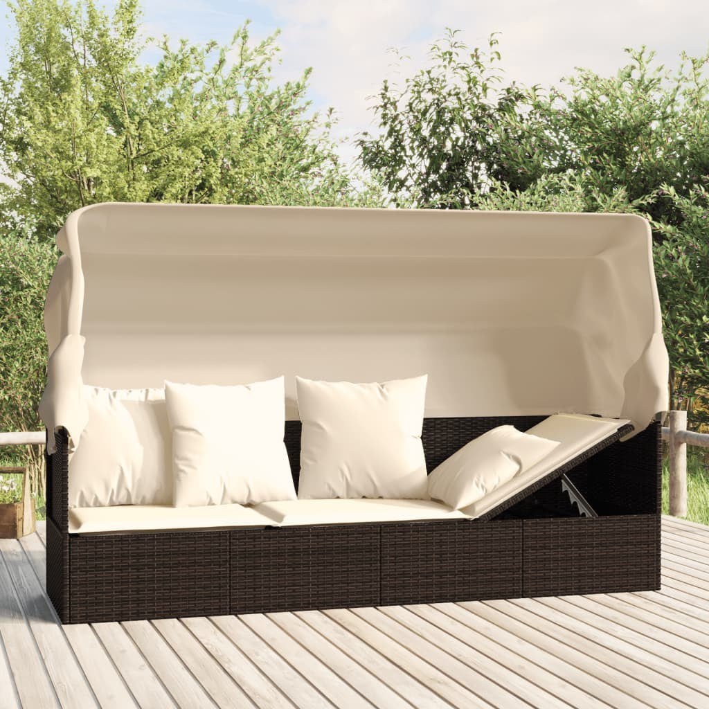Outdoor Loungebett Mit Dach Kissen Gartenliege Gartenmöbel Poly Rattan Vidaxl