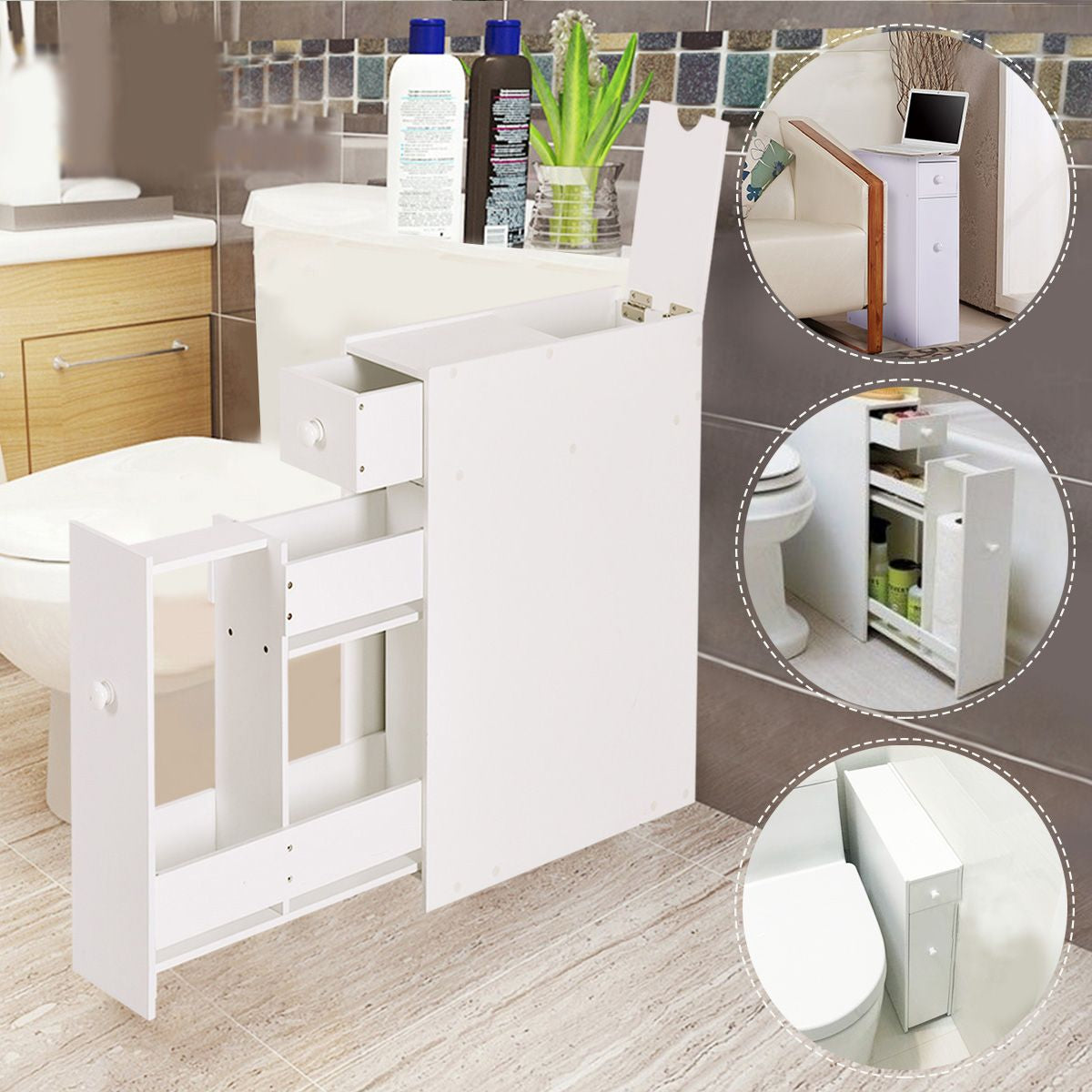 Schmaler Nischenregal Mit Schubladen Badschrank Aus Holz Seitenschrank