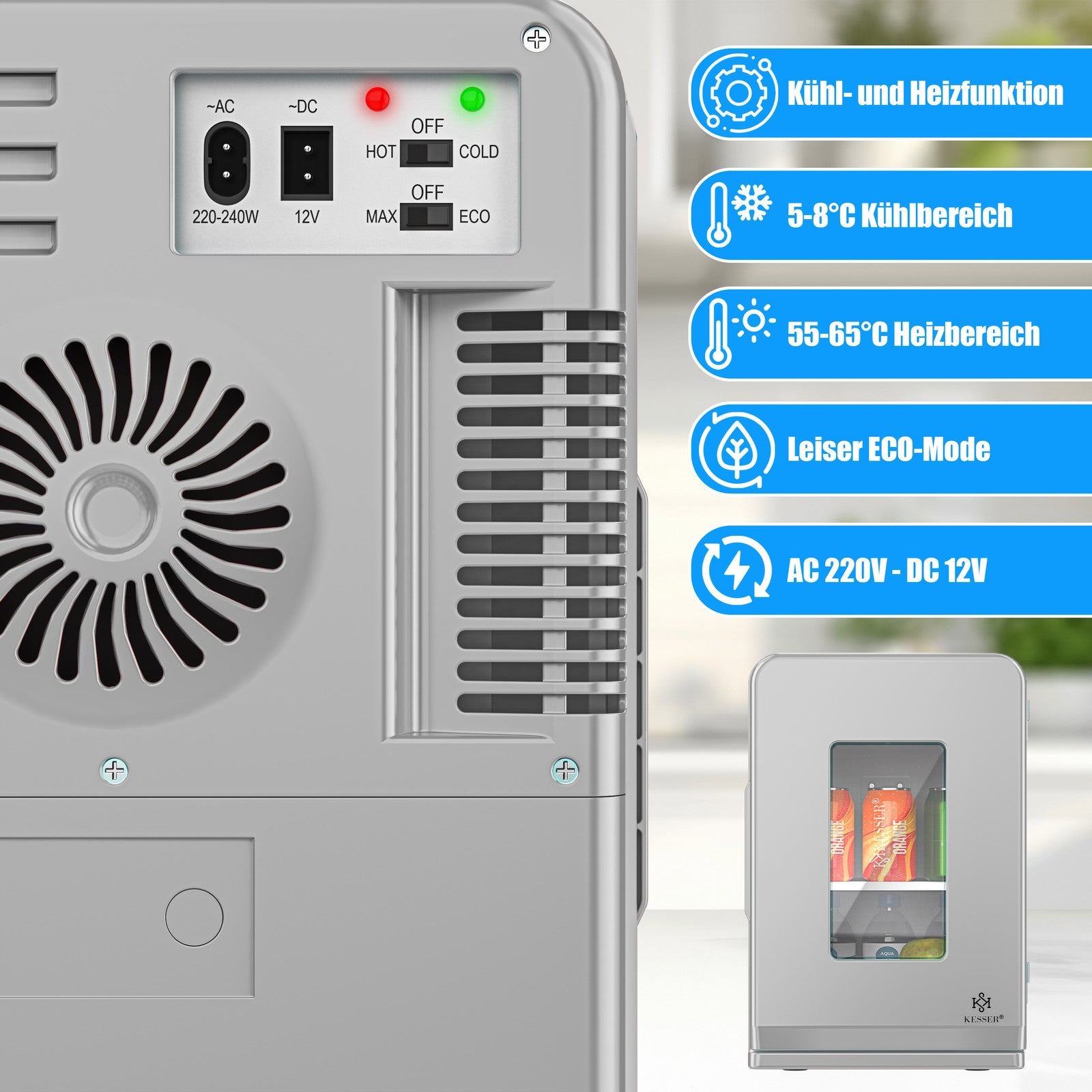 KESSER® Mini Kühlschrank 15 L Kühl Und Heizfunktion Minibar Kühlbox Thermobox
