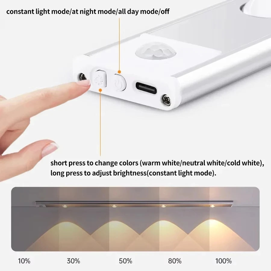 LED Kitchen under Cabinet Light USB Rechargeable Motion Sensor Bar Light for Kitchen Bedroom Wardrobe 20/30/40/50Cm Night Light