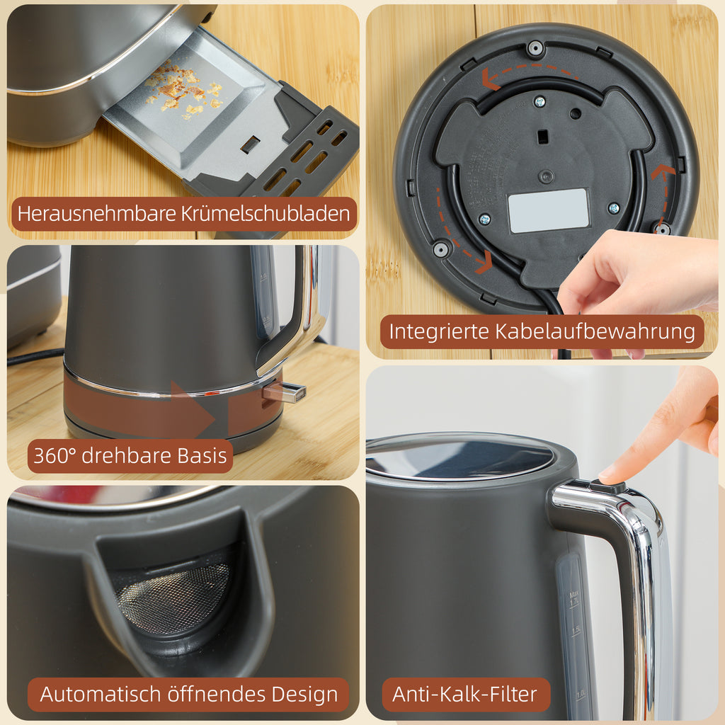 Wasserkocher Toaster Set Frühstück-Set Mit 1,7L Wasserkocher, 2 Scheiben Toaster