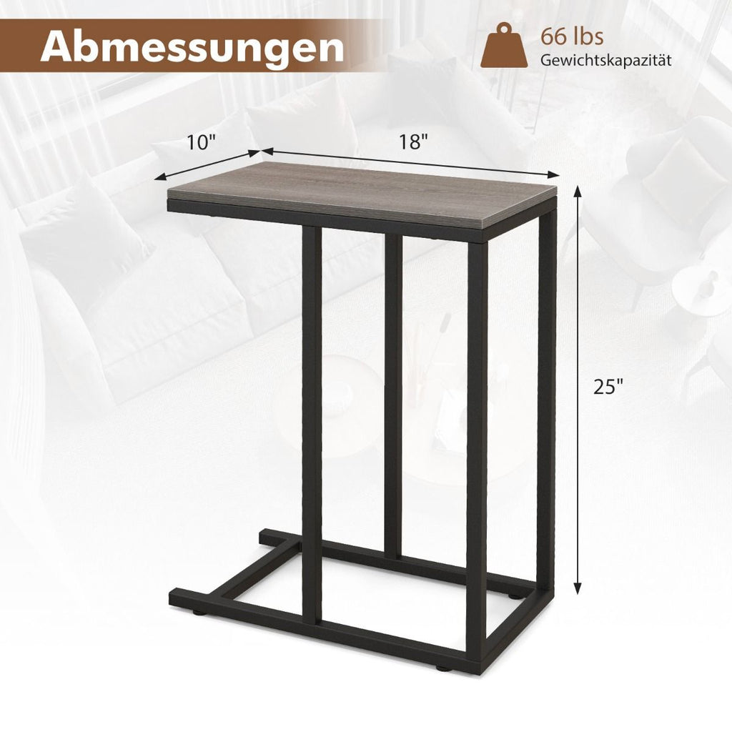 Beistelltisch C-Form Sofatisch Mit Metallgestell Kaffeetisch Für Wohnzimmer Rustikales Braun/Grau/Schwarz