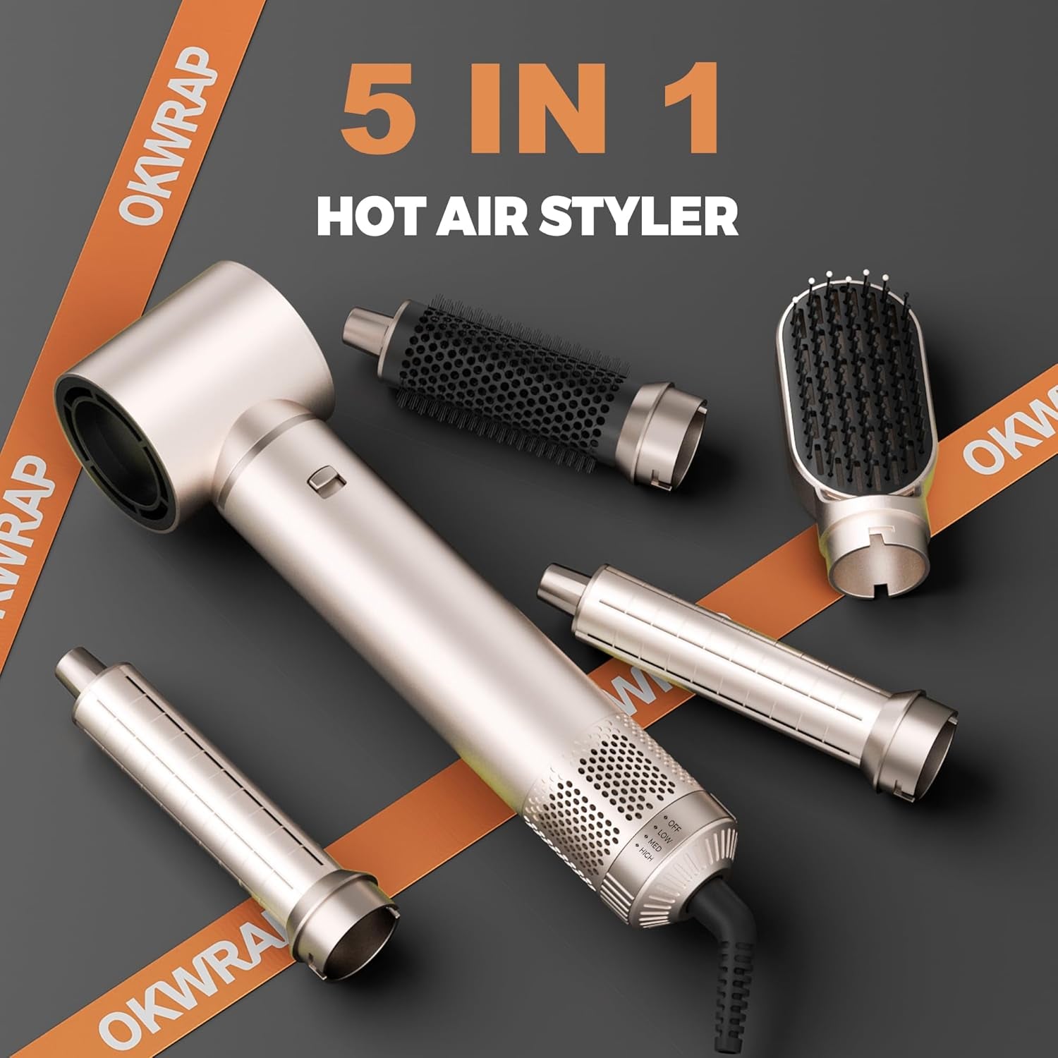OKWRAP Hair Styler Set Haarstyler Hairstyler 5 in 1 Airstyler Air Curlers Föhn 5 in 1 Mit Rundbürstenföhn Hairdryer Brushes for Styling Föhn Lockenstab Luft Für Glätten, Trocknen, Volumen, Locken