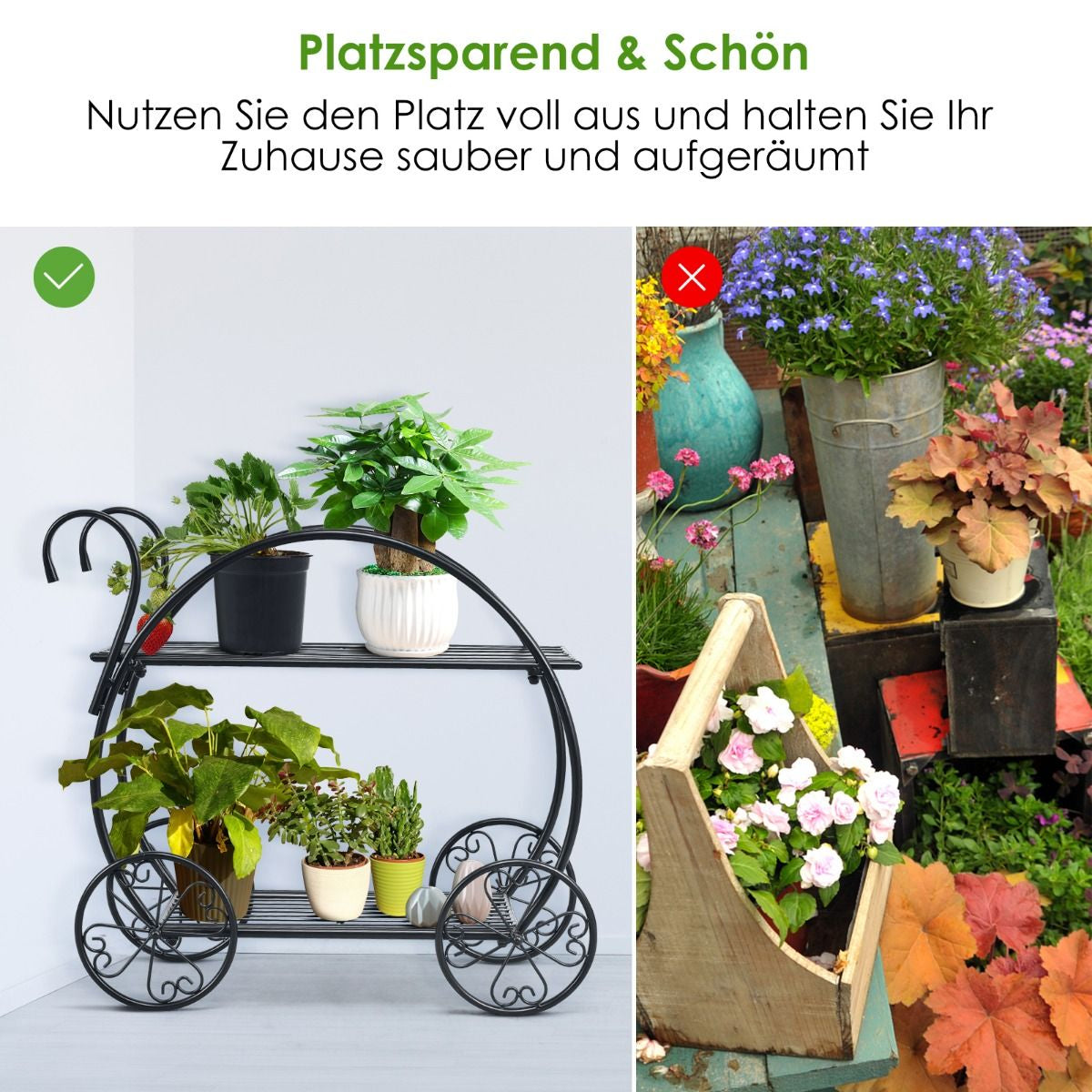 Pflanzenregal Blumenregal 2-Stufig Blumenständer Freistehend 60 X 35 X 66 Cm Schwarz