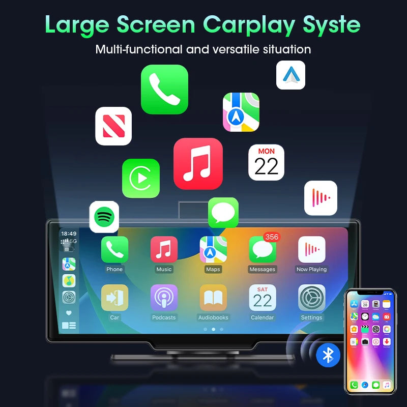 10.26 Inch 4K ADAS Car DVR Wireless Carplay Android Auto Car Radio Multimedia GPS Navigation Video Player BT WIFI Stereo