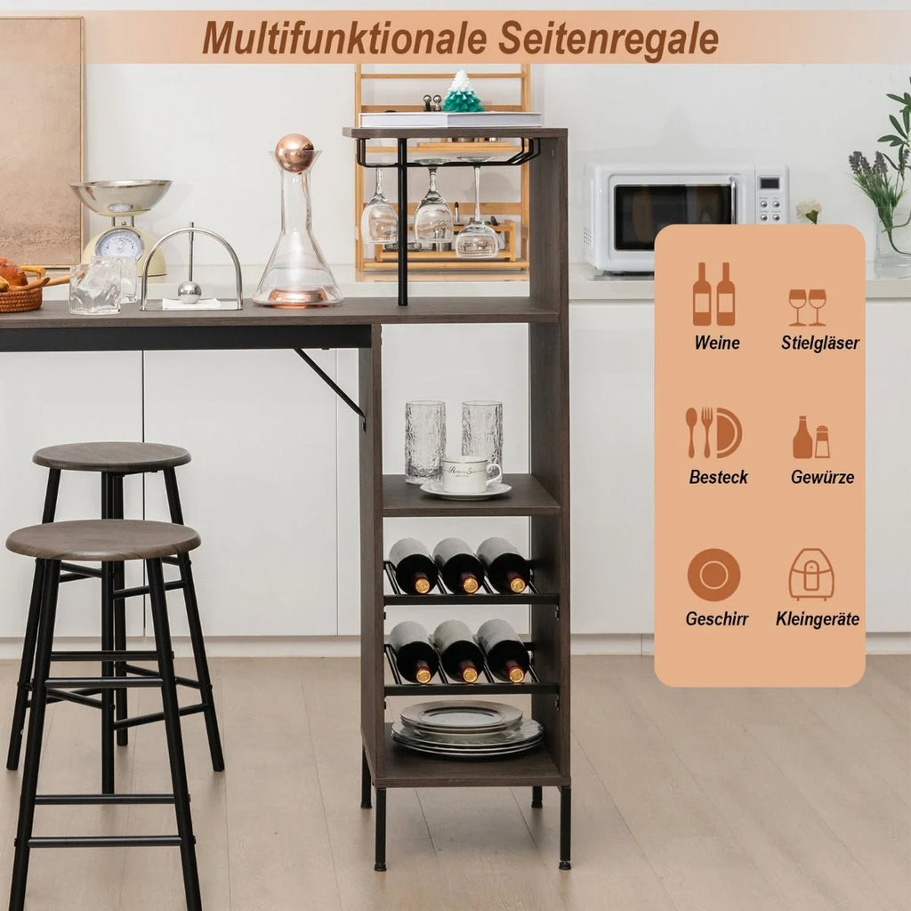 3-Teiliges Bartisch- & Stuhl-Set Esstisch-Set in Thekenhöhe Braun