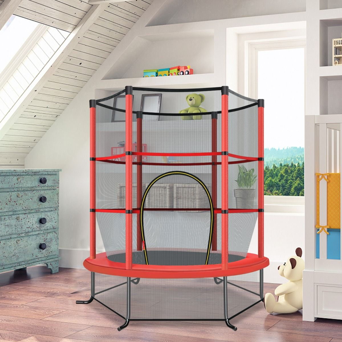 Ø165Cm Gartentrampolin Mit Sicherheitsnetz Trampolin Bis 135KG Belastbar Für Kinder Ab 3 Jahre