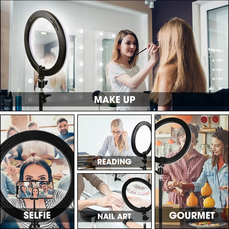 LED Selfie Ring Light Dimmable Photography Ringlight with Phone Stand Holder Makeup Fill Light for Youtube Support Video Live