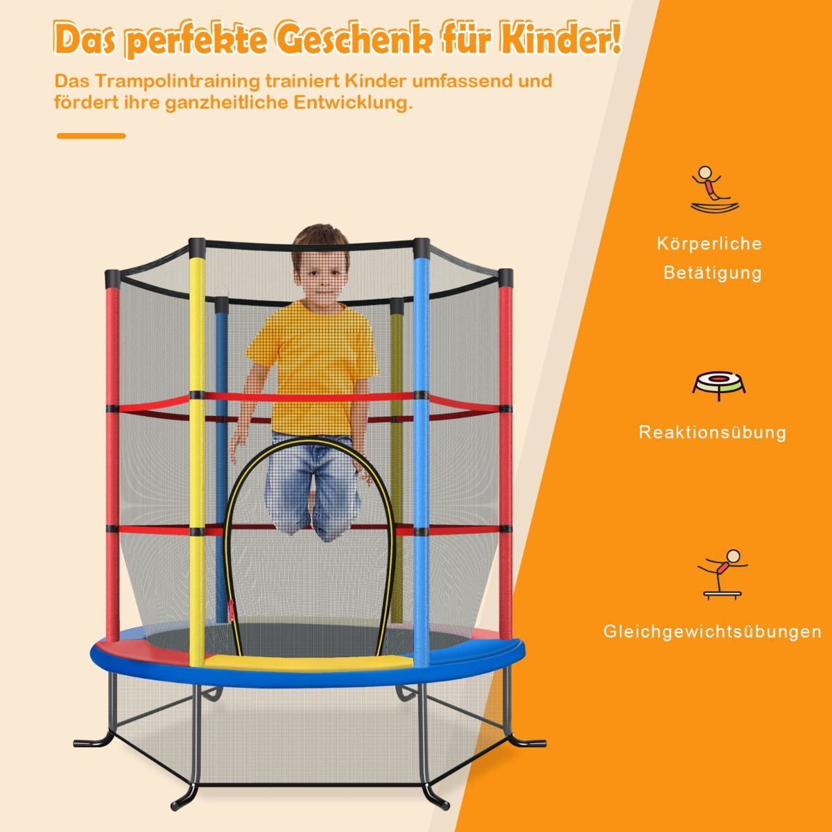Ø165Cm Gartentrampolin Mit Sicherheitsnetz Trampolin Bis 135KG Belastbar Für Kinder Ab 3 Jahre