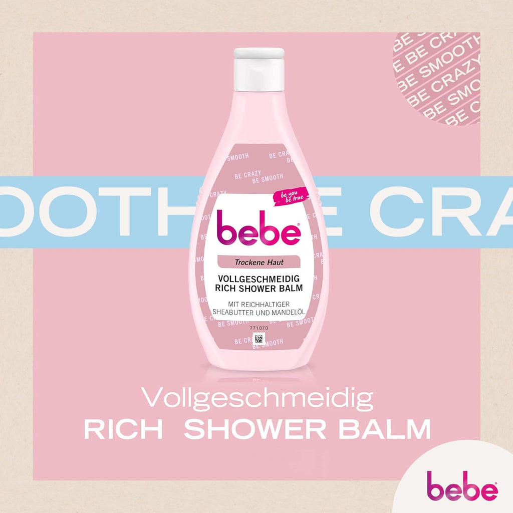 Bebe Vollgeschmeidig Rich Shower Balm Feuchtigkeitsspendendes Hautpflege Duschgel Mit Sheabutter & Mandelöl Für Trockene Haut, 6-Pack (6 X 250 Ml)