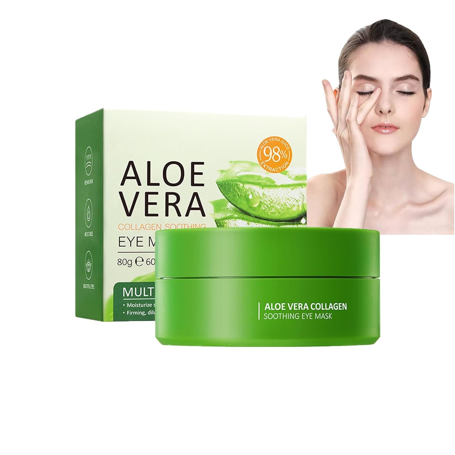 Aloe Vera Augenpads,Feuchtigkeitsspendende Augenmaske Zur Milderung Von Augenringen, Falten, Schwellungen Und Tränensäcken, Kühlend Und Straffend Für Müde Augen, 60 Stück
