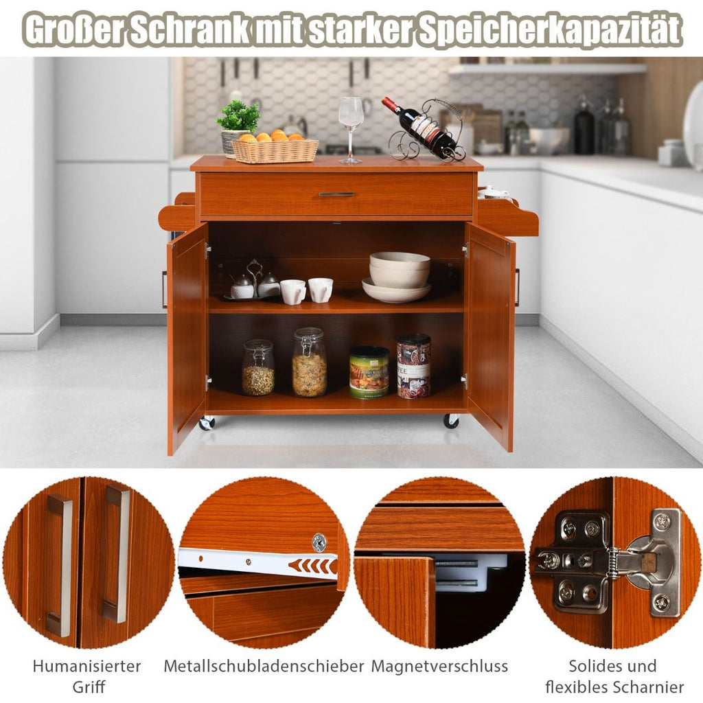 Küchenwagen Mit Handtuchhalter & Gewürzboard & Schublade Kücheninsel Rollbarer Küchenschrank