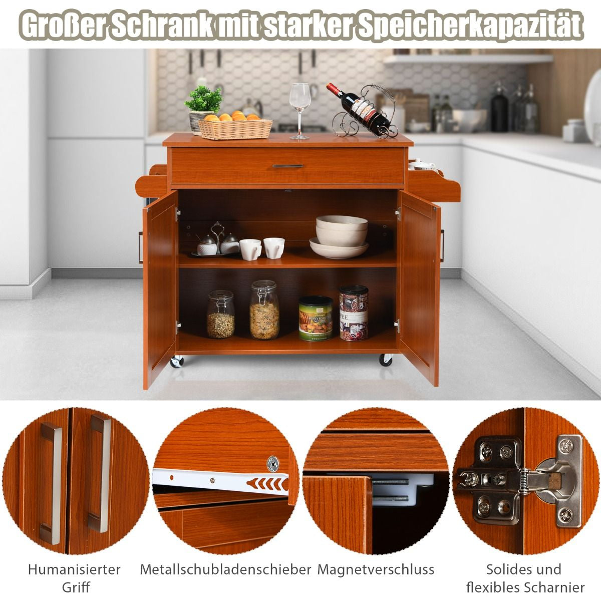 Küchenwagen Mit Handtuchhalter & Gewürzboard & Schublade Kücheninsel Rollbarer Küchenschrank