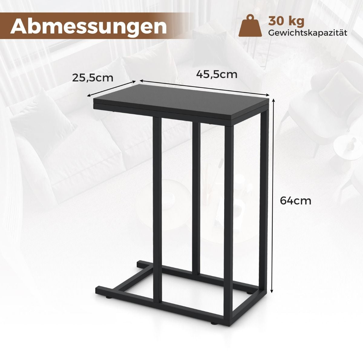 Beistelltisch C-Form Sofatisch Mit Metallgestell Kaffeetisch Für Wohnzimmer Rustikales Braun/Grau/Schwarz