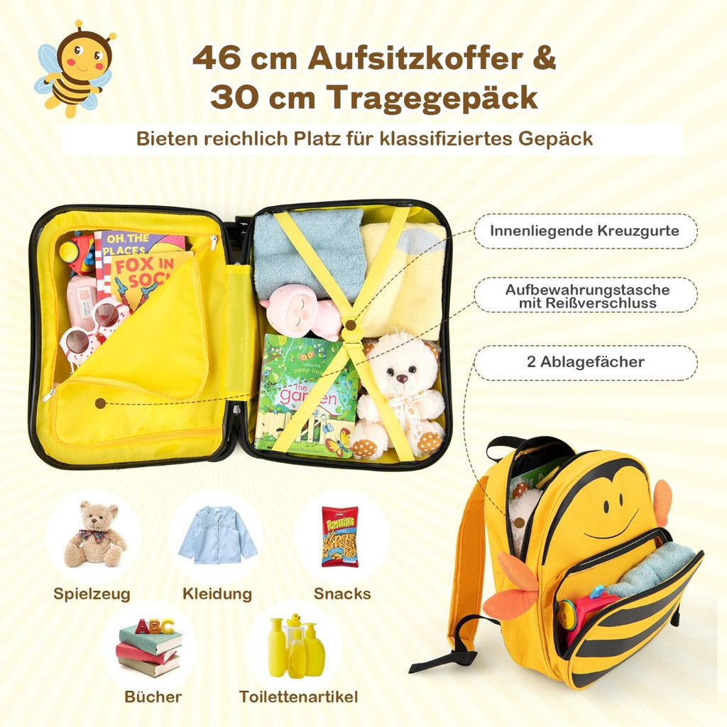 2Tlg Kinderkoffer + Rucksack 47 Cm Langer Aufsitzkoffer Und 30 Cm Breiter Rucksack Gelb