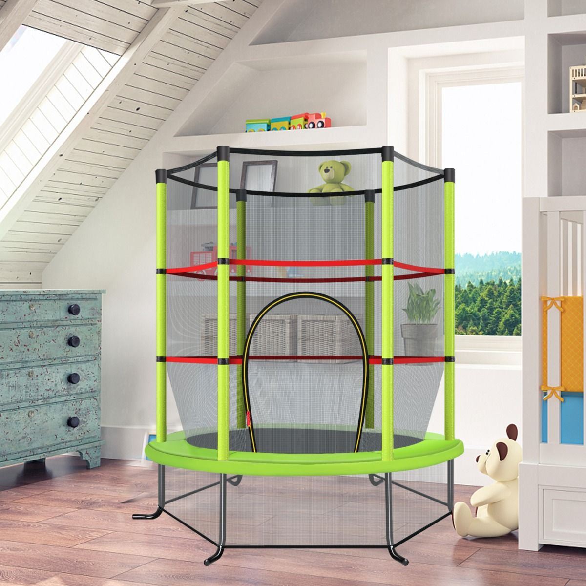 Ø165Cm Gartentrampolin Mit Sicherheitsnetz Trampolin Bis 135KG Belastbar Für Kinder Ab 3 Jahre