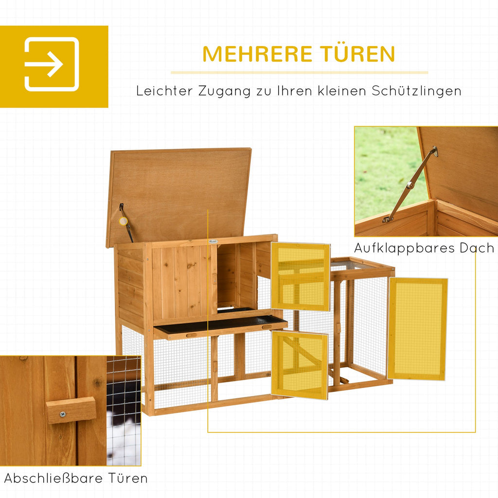 Pawhut Kaninchenstall Kleintierstall Rampe Kleintierkäfig Tannenholz Orange