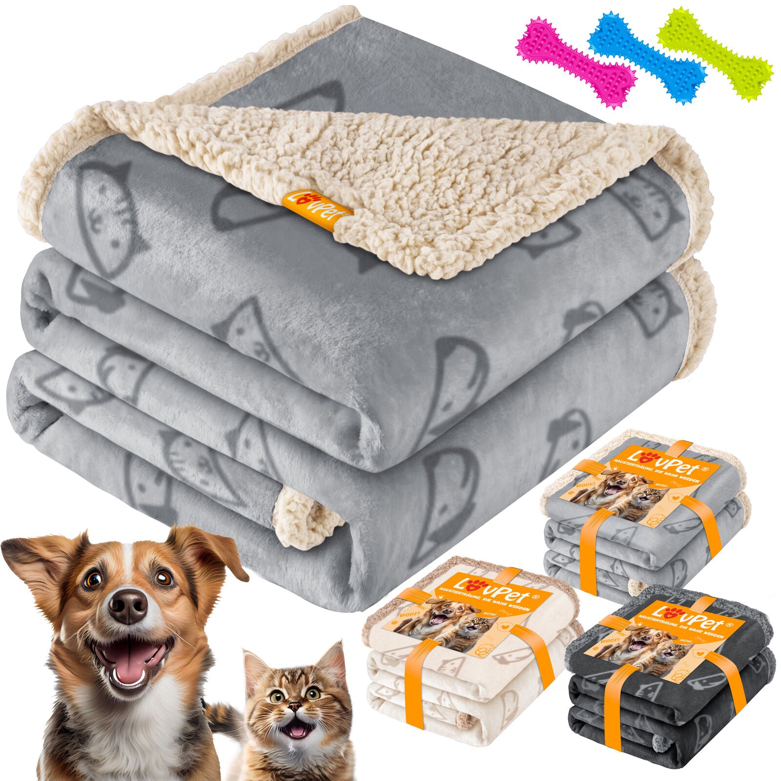 LOVPET® Hunde Decke Wasserdicht Haustier Trockenbett Fleece, 3X Spielzeugknochen