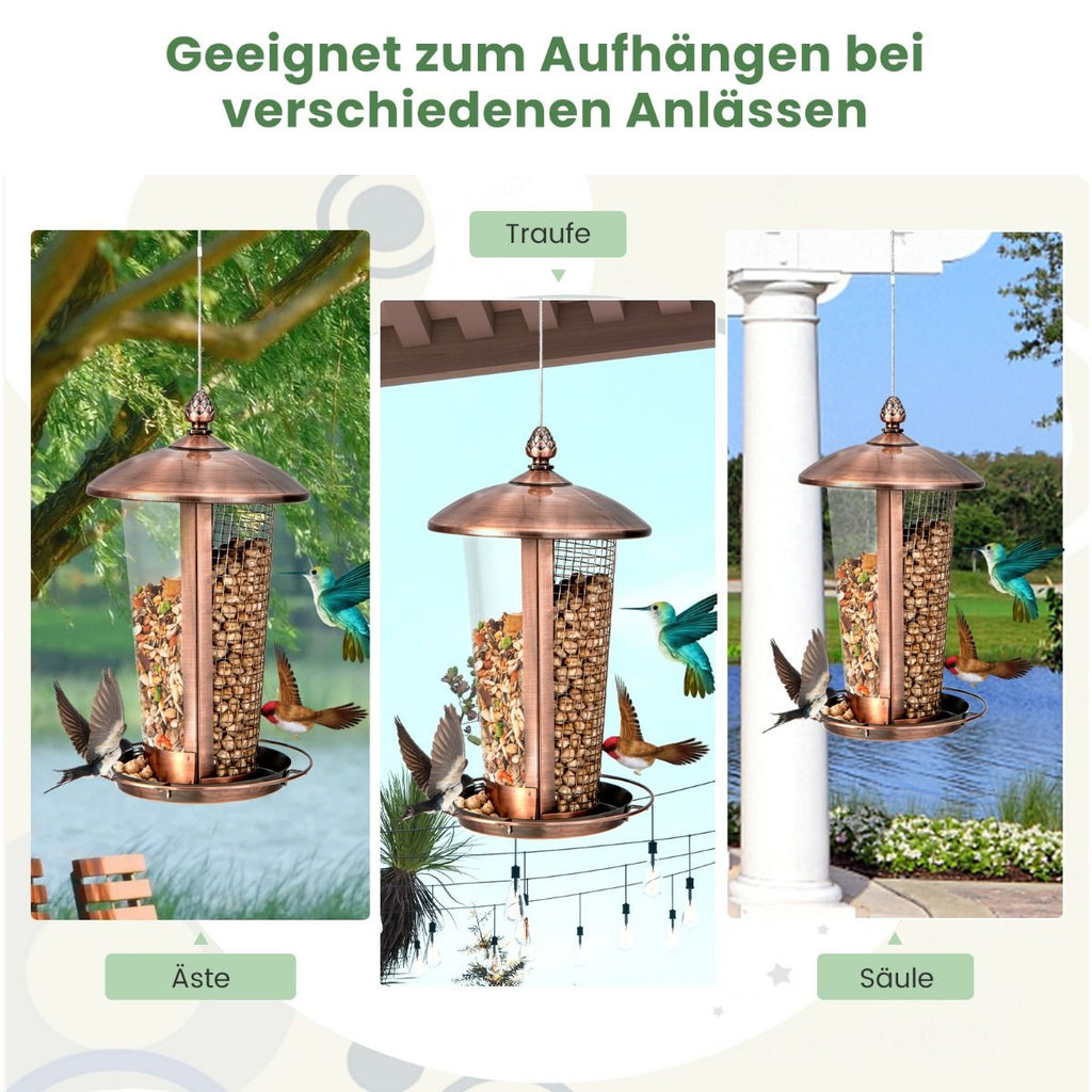 Vogelfutterspender Zum Aufhängen 2-In-1-Futterhäuschen Für Wildvögel 16 X 28 Cm Bronze