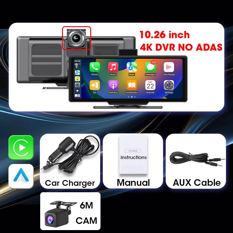 10.26 Inch 4K ADAS Car DVR Wireless Carplay Android Auto Car Radio Multimedia GPS Navigation Video Player BT WIFI Stereo