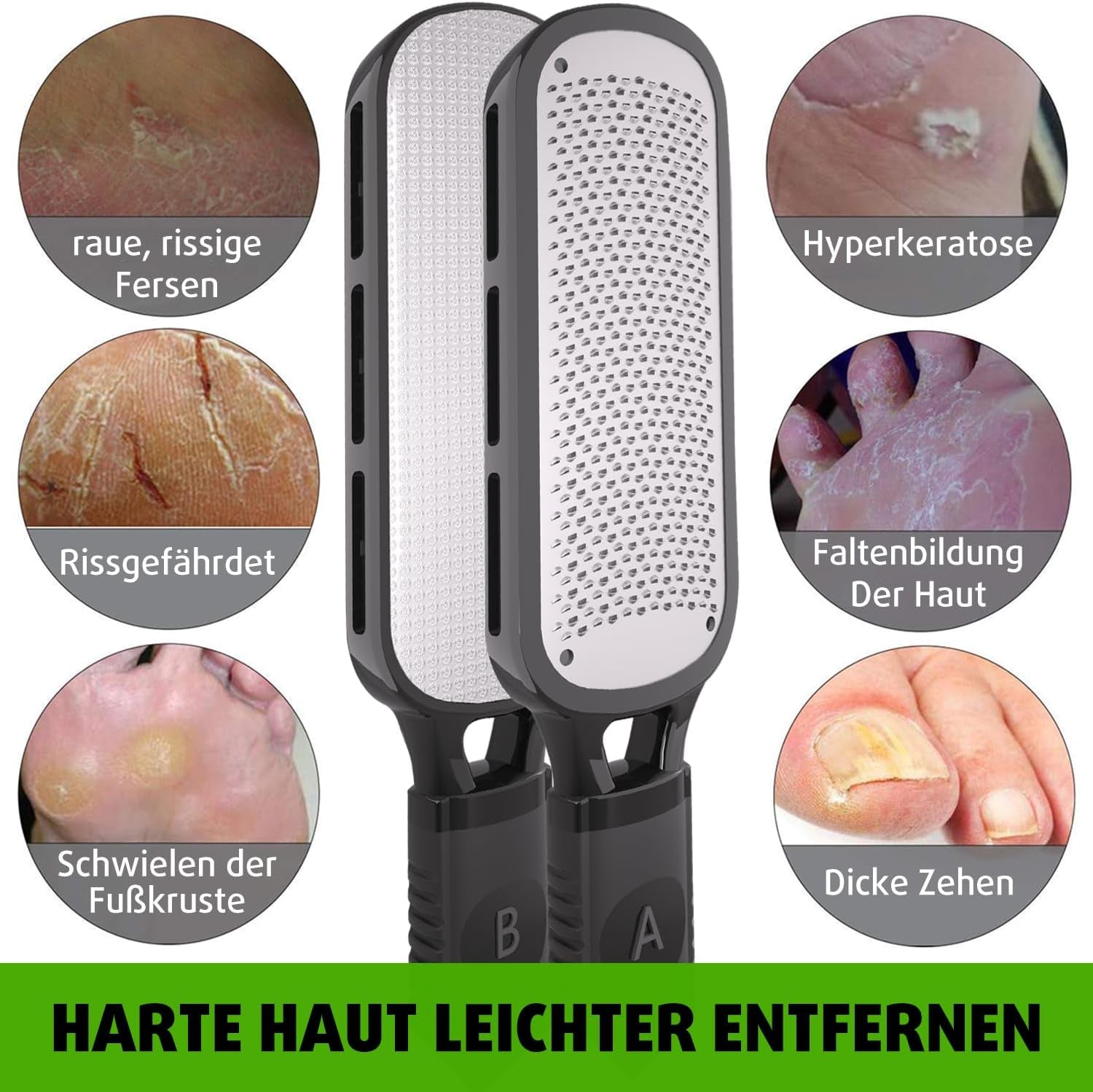 Antonki Hornhauthobel Hornhautentferner Edelstahl - Doppelseitig (Grob & Fein) Für Fußpflege, Manuelle Pediküre Hornhautfeile Gegen Hornhaut Entfernen Am Fuß - Sanft & Schnell, Leicht Zu Reinigen