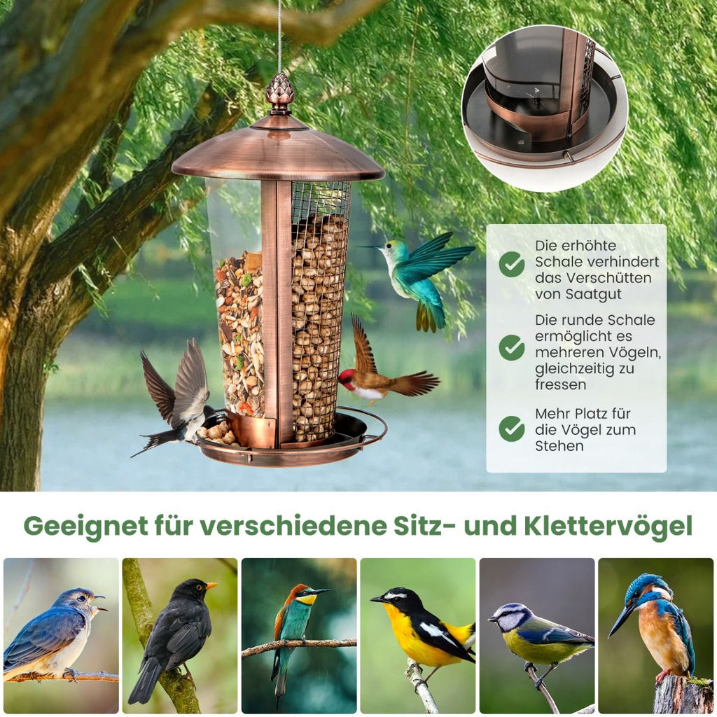 Vogelfutterspender Zum Aufhängen 2-In-1-Futterhäuschen Für Wildvögel 16 X 28 Cm Bronze