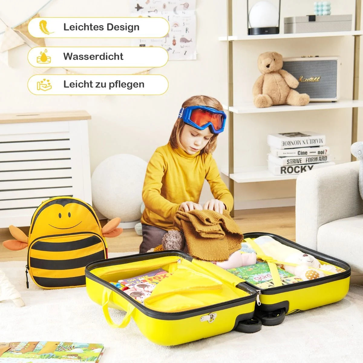 2Tlg Kinderkoffer + Rucksack 47 Cm Langer Aufsitzkoffer Und 30 Cm Breiter Rucksack Gelb