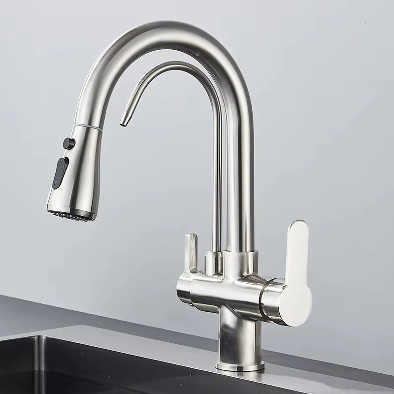 Matte Black Filtered Crane for Kitchen Pull Out Spray 360 Rotation Water Filter Tap Three Ways Sink Mixer Kitchen
