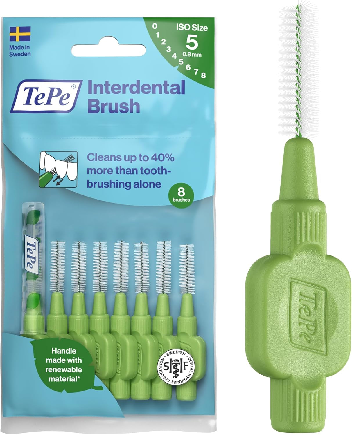 Tepe Interdentalbürste, Original, Grün, 0,8 Mm/Iso 5, 8 Stk., Plaque-Entfernung, Effiziente Reinigung Der Zahnzwischenräume,Für Große Lücken