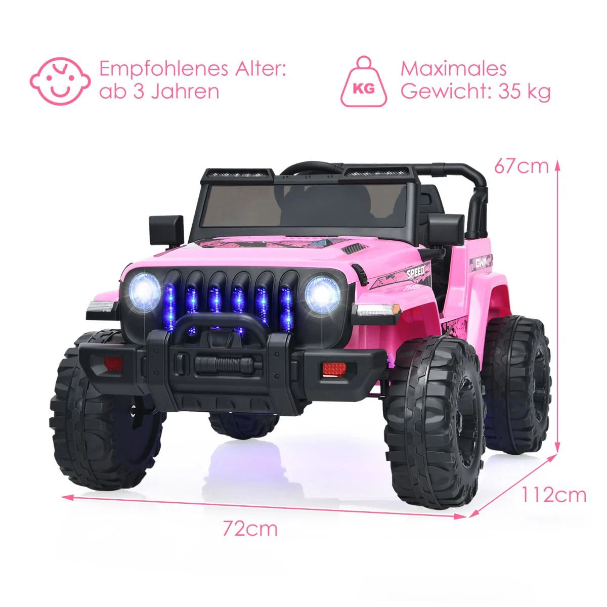 Kinder Elektroauto Mit 2,4G-Fernbedienung & MP3 & Hupe 12V Elektro Kinderauto Rosa