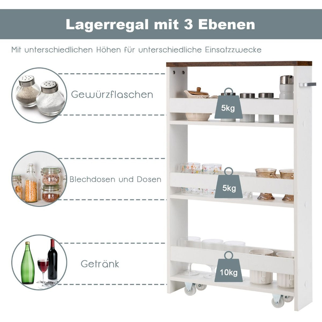 Kücheninselwagen Rollender 4-Stöckiger Schmaler Küchenwagen Mit Griff 48 X 12,5 X 81 Cm Weiß