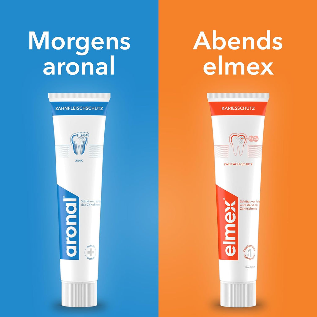 Aronal® Und Elmex® Doppel-Schutz Zahnpasta, Mit Zink & Mit Neo-Aminex™ Technologie 2X75 Ml