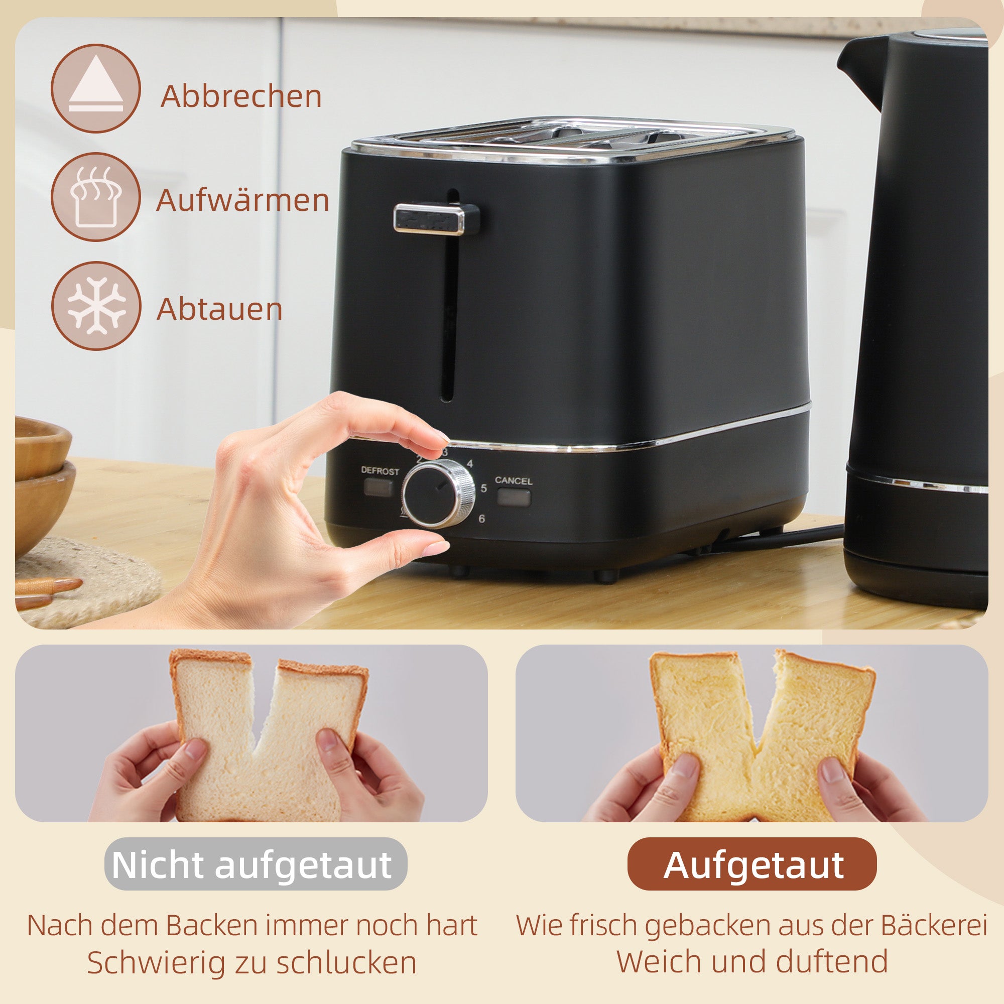 Wasserkocher Toaster Set Frühstück-Set Mit 1,7L Wasserkocher, 2 Scheiben Toaster