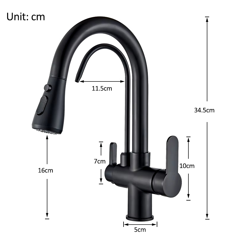 Matte Black Filtered Crane for Kitchen Pull Out Spray 360 Rotation Water Filter Tap Three Ways Sink Mixer Kitchen