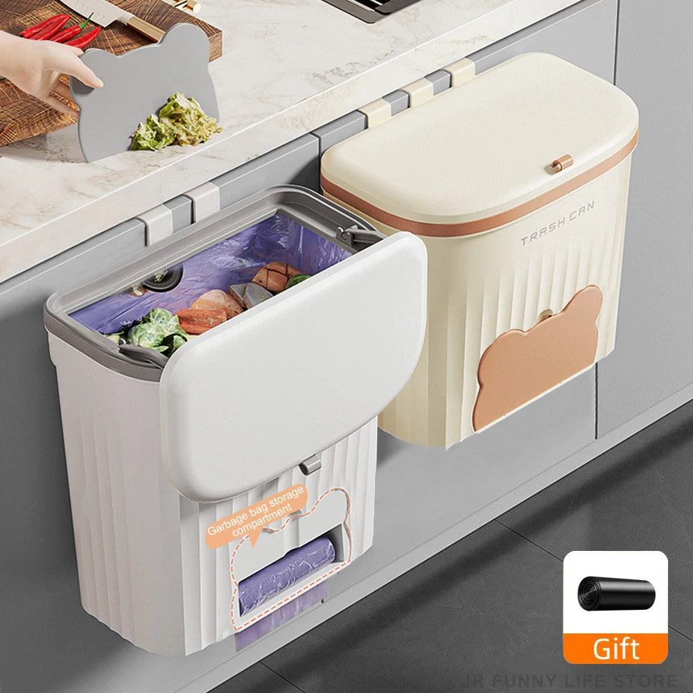 8.5/12L Kitchen Wastebasket Wall Mounted Trash Can with Lid Bathroom Trash Bin Garbage Can for Cabinet under Sink Recycling Bin