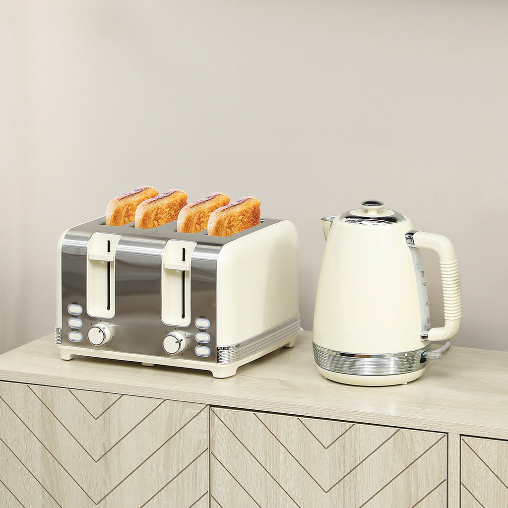 Wasserkocher Toaster Set 2200 W Mit 4 Scheiben Toaster, 1,7L Wasserkocher, Creme