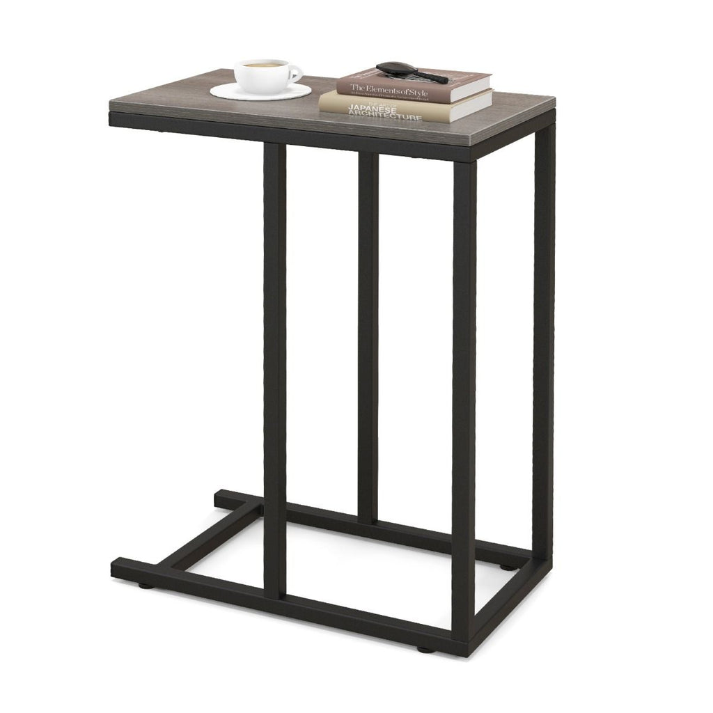 Beistelltisch C-Form Sofatisch Mit Metallgestell Kaffeetisch Für Wohnzimmer Rustikales Braun/Grau/Schwarz