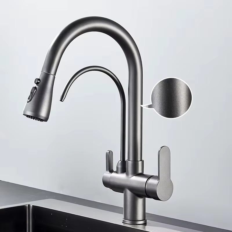 Matte Black Filtered Crane for Kitchen Pull Out Spray 360 Rotation Water Filter Tap Three Ways Sink Mixer Kitchen