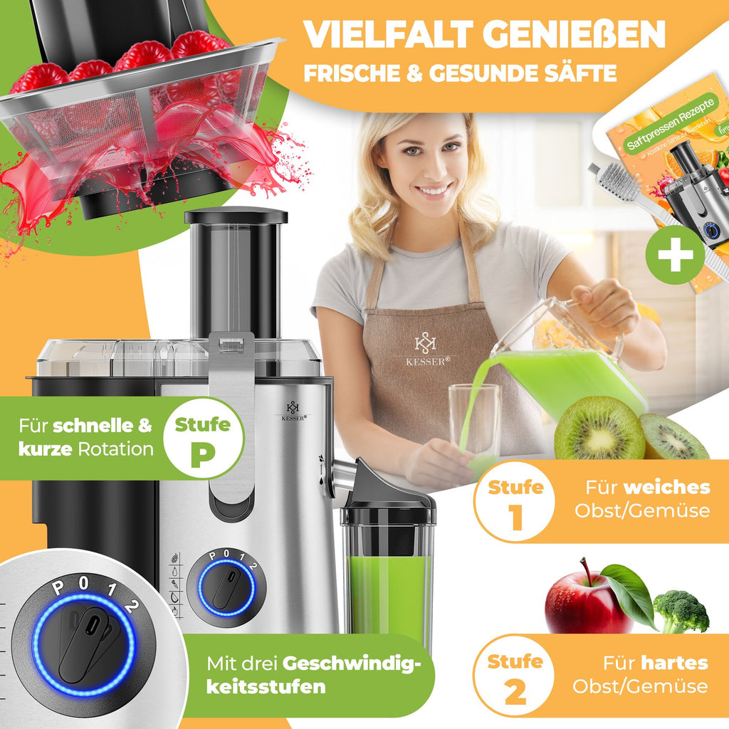 KESSER® Entsafter Saftpresse Edelstahl 1100W 85Mm Presse Obstpresse Saft Juicer