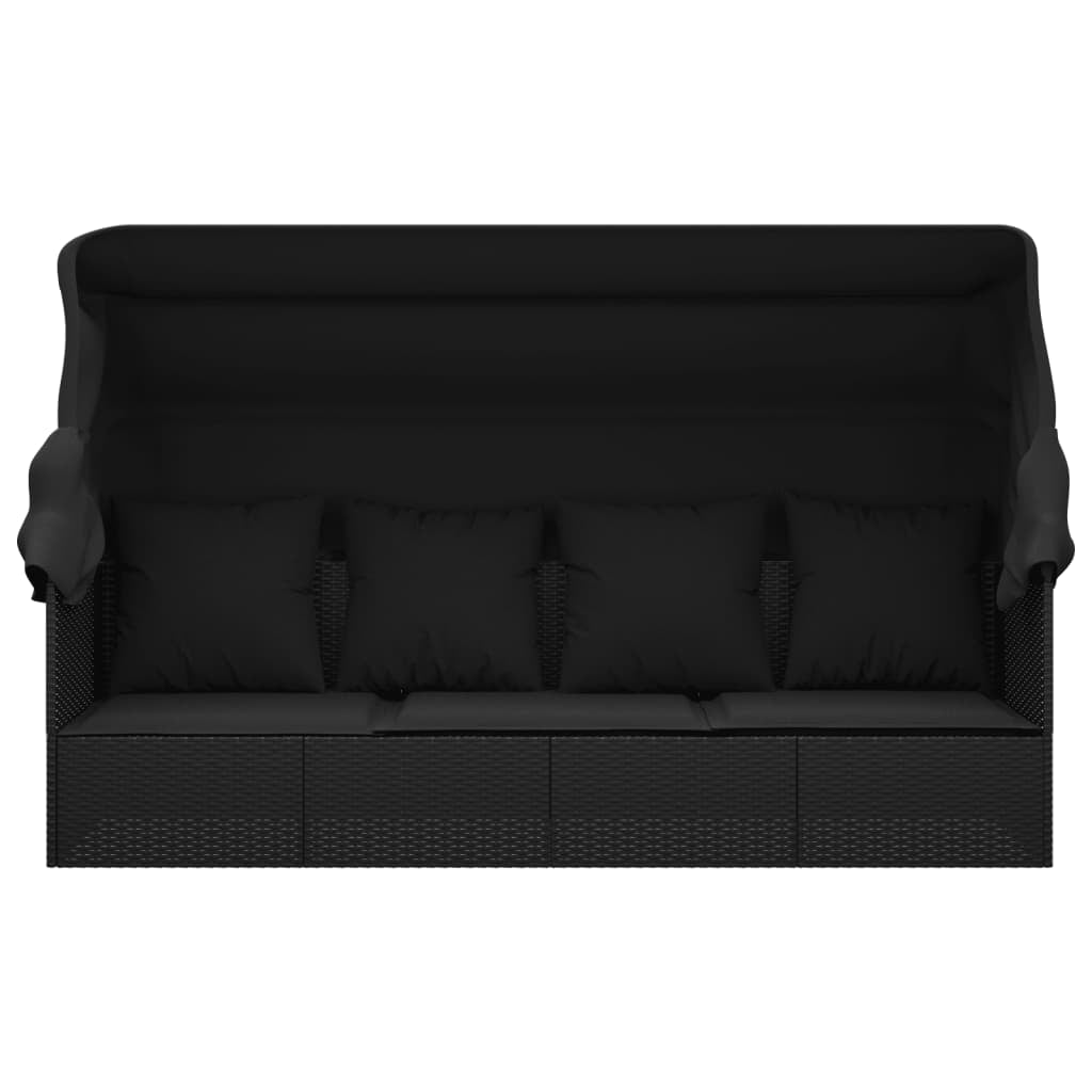Outdoor Loungebett Mit Dach Kissen Gartenliege Gartenmöbel Poly Rattan Vidaxl